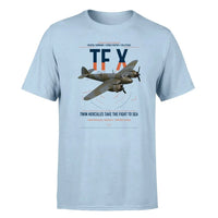 Thumbnail for Bristol Beaufighter TF X design on light blue t-shirt, single-side print