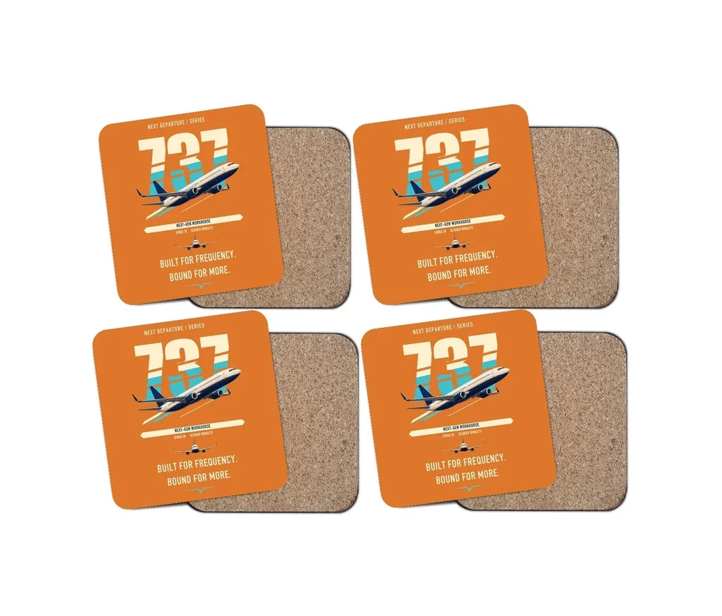 Boeing 737-800 NG design on orange 4 pieces set coaster