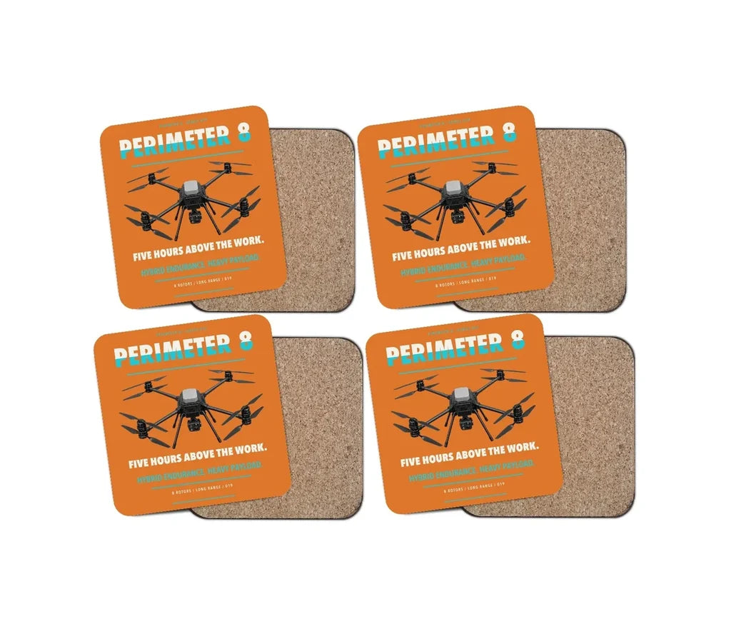 Skyfront Perimeter 8 design on orange 4 pieces set coaster