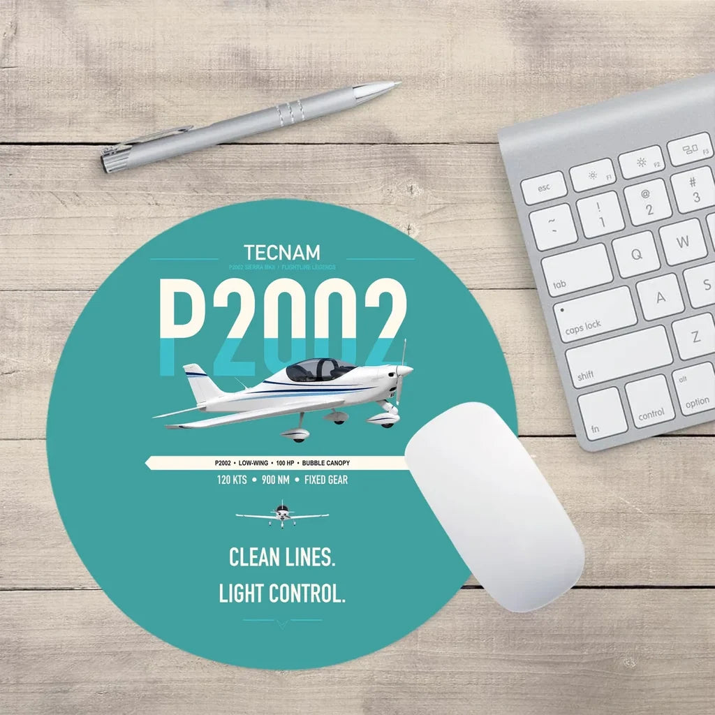 Tecnam P2002 Sierra MkII design on turquoise round mouse pad