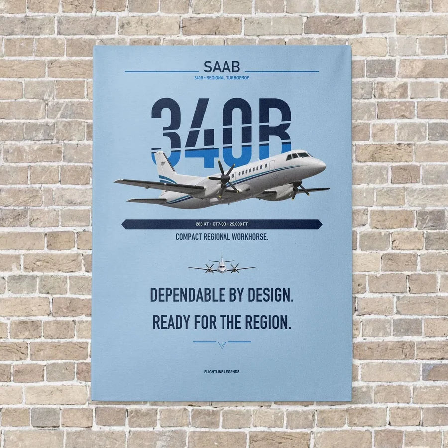Saab 340B vertical canvas print - no frame - light blue background