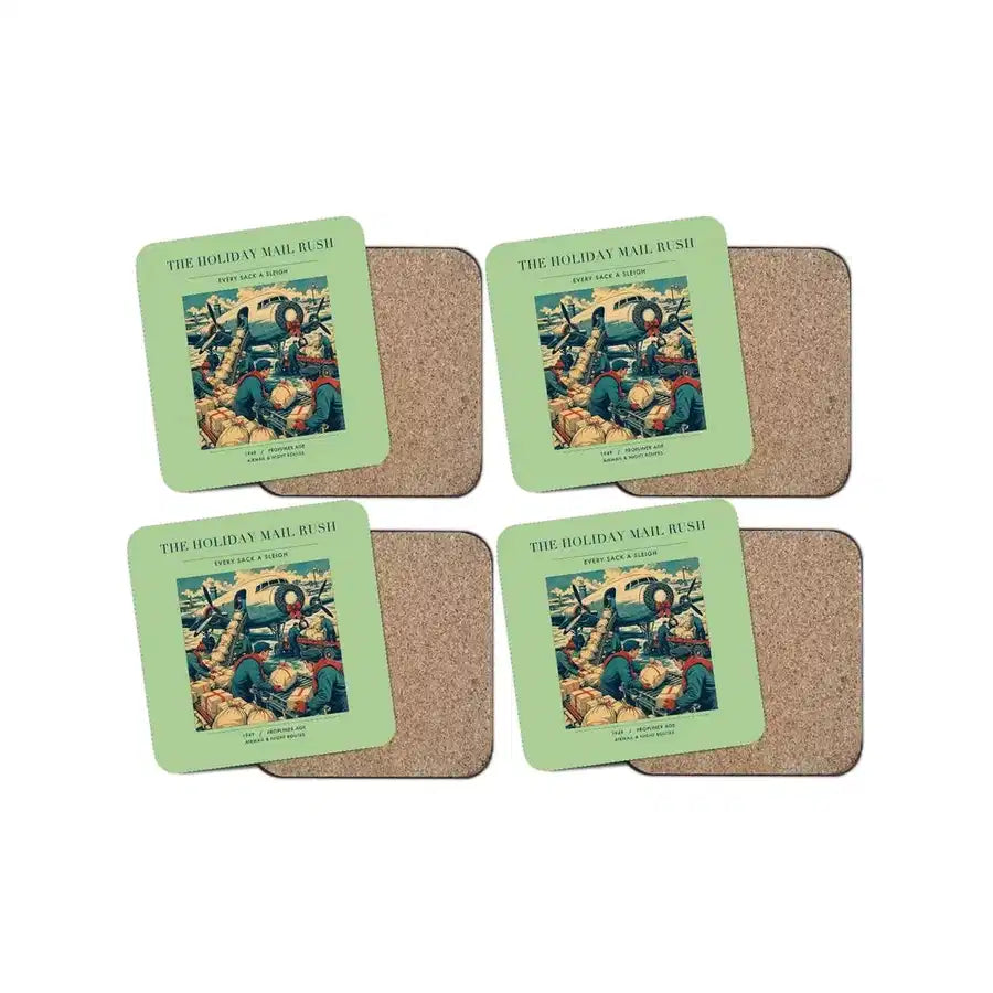 The Holiday Mail Rush - Designed Coasters design on light green 4-pieces-set