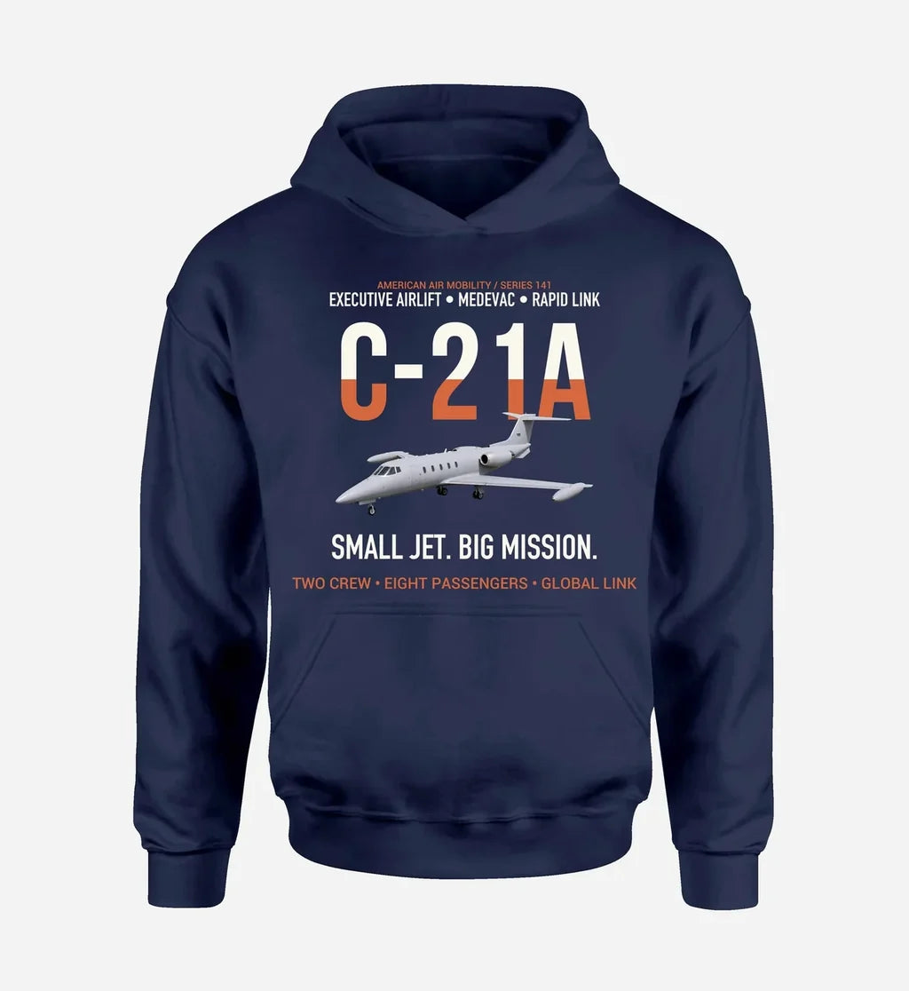C-21A LEARJET design on navy blue hoodie single side