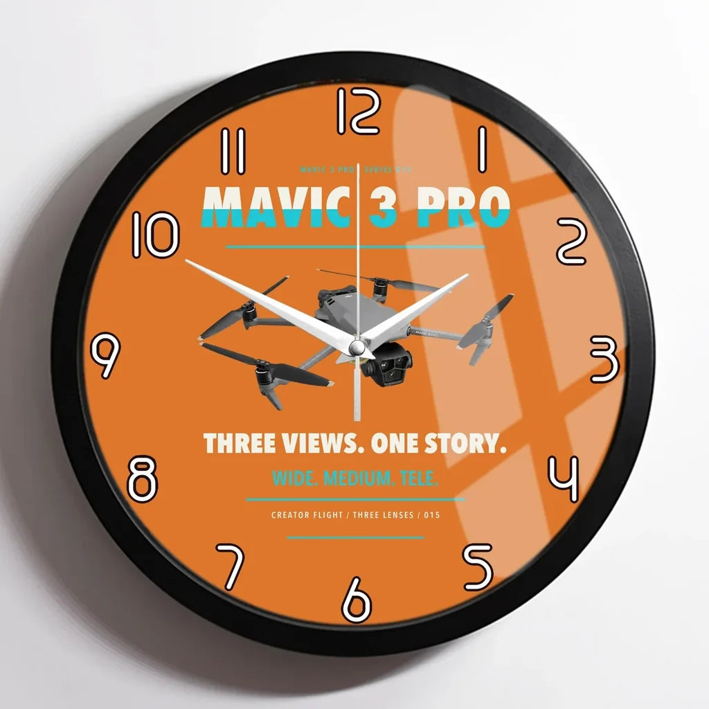 DJI Mavic 3 Pro design on orange framed wall clock
