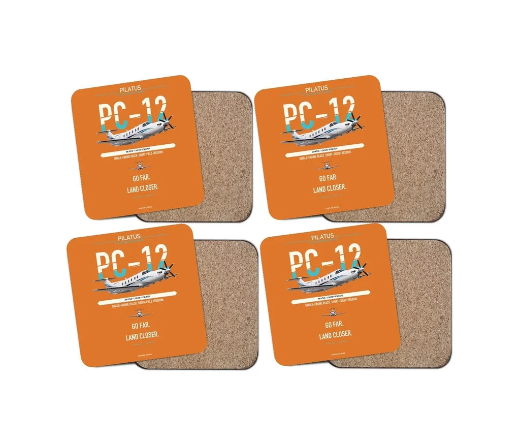 Pilatus PC-12 PRO design on orange 4 pieces set coaster