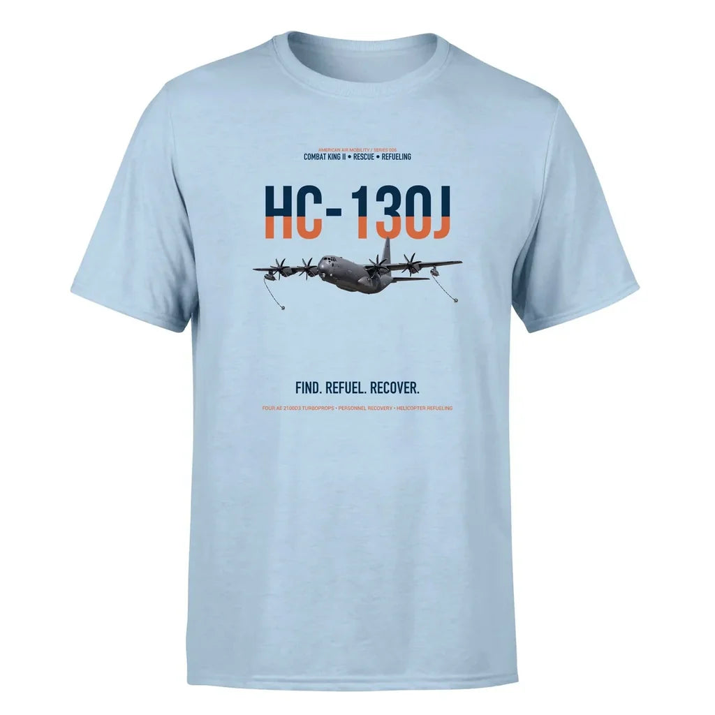 HC-130J COMBAT KING II design on light blue double-side t-shirt, single-side print