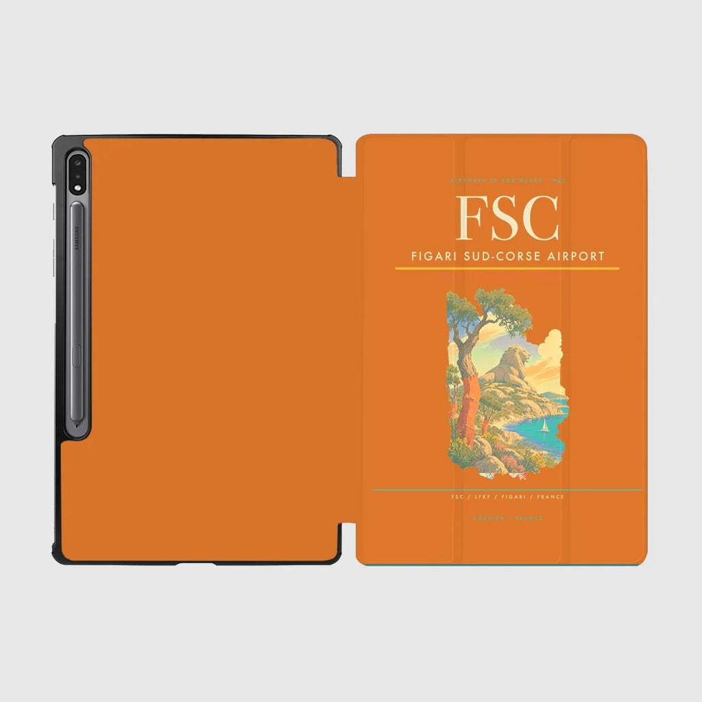 Figari Sud-Corse Airport (FSC) design on orange samsung tablet tablet case