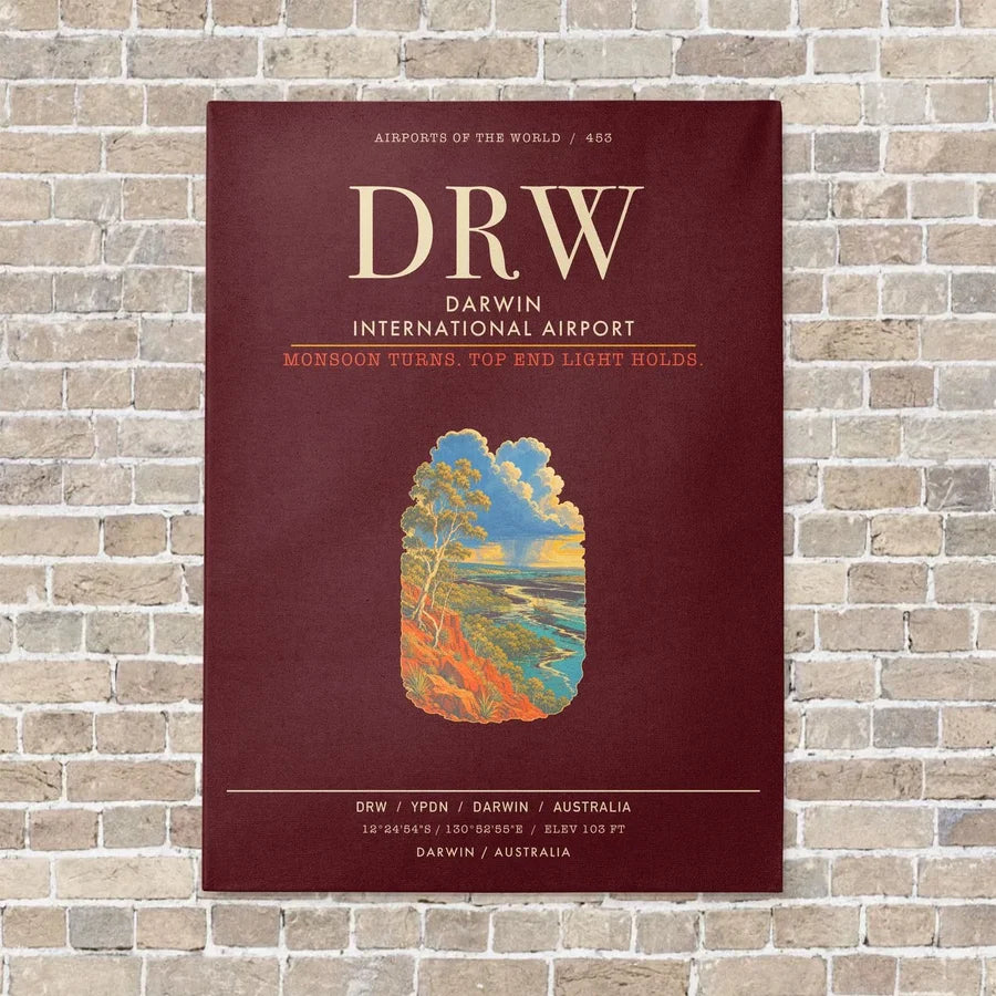 Darwin International Airport DRW - Canvas Framed - Dark Red