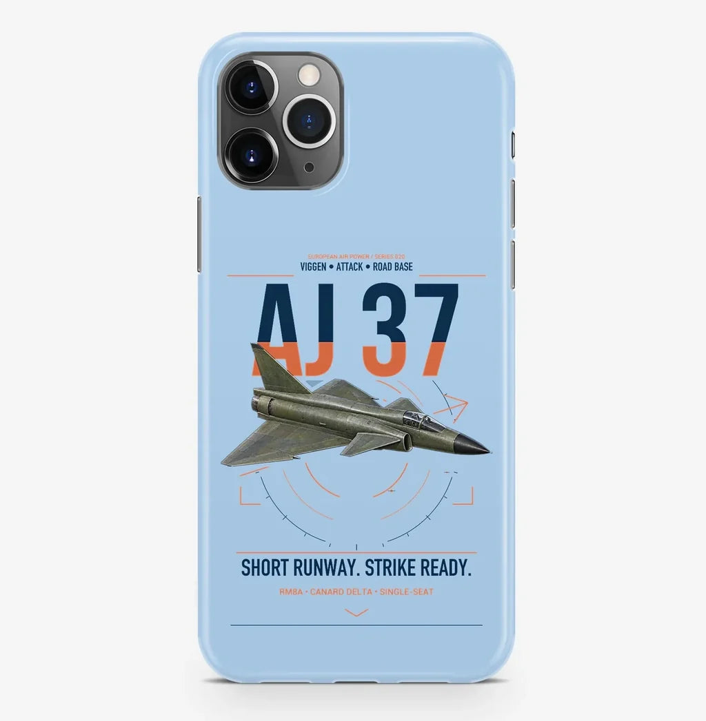 Saab AJ 37 Viggen design on light blue magsafe iphone case, for iPhone Pro Max