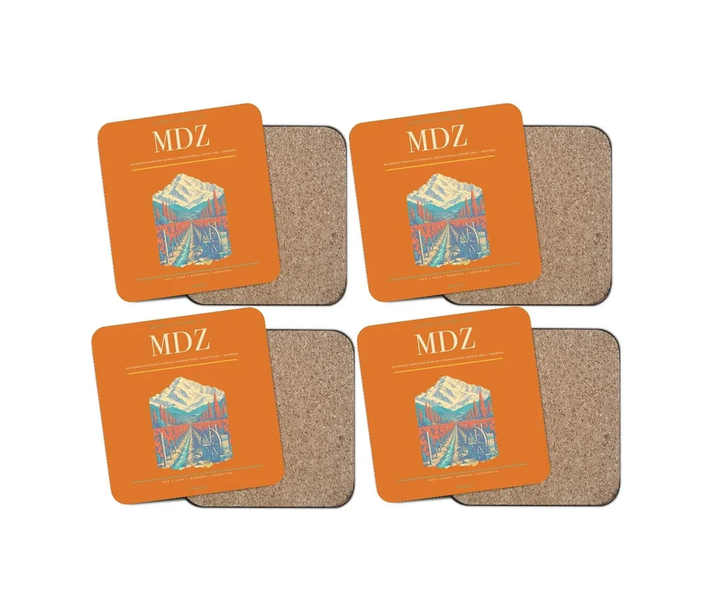 Governor Francisco Gabrielli International Airport (MDZ) design on orange 4 pieces set coaster