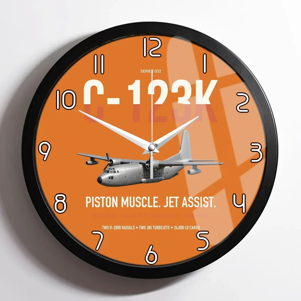 C-123K Provider design on orange framed wall clock