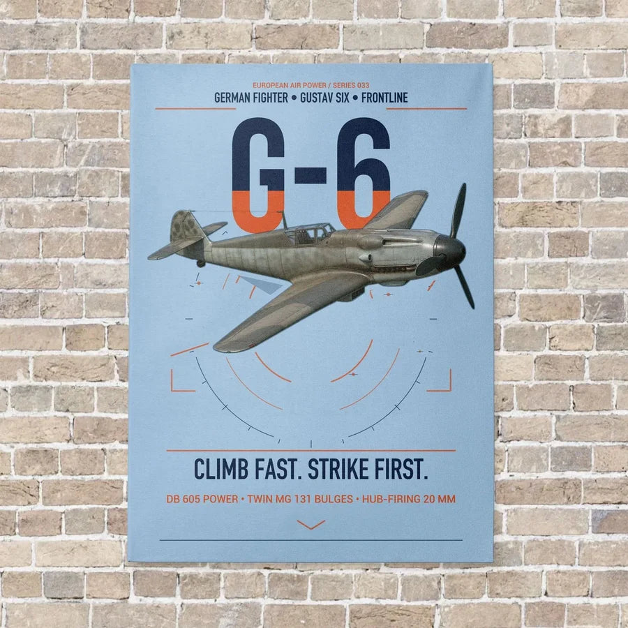 Messerschmitt Bf 109G-6 vertical canvas print - no frame - light blue background
