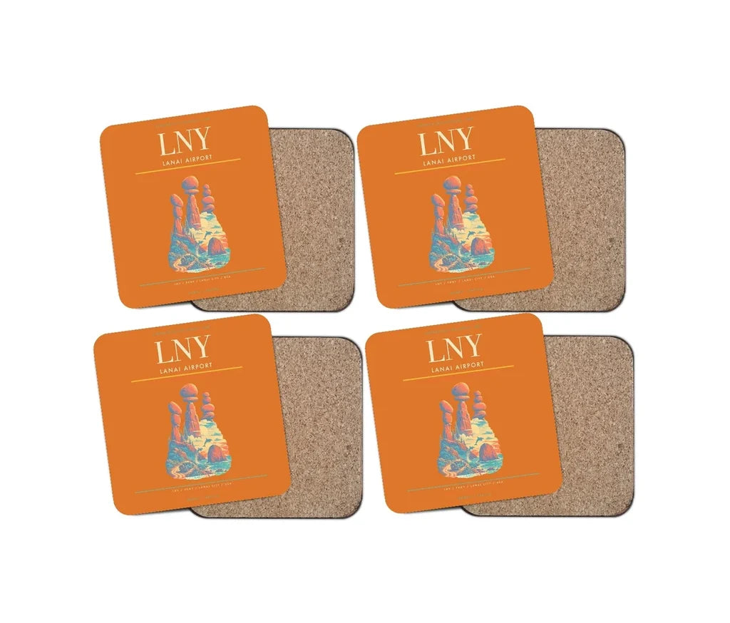 Lanai Airport (LNY) design on orange 4 pieces set coaster