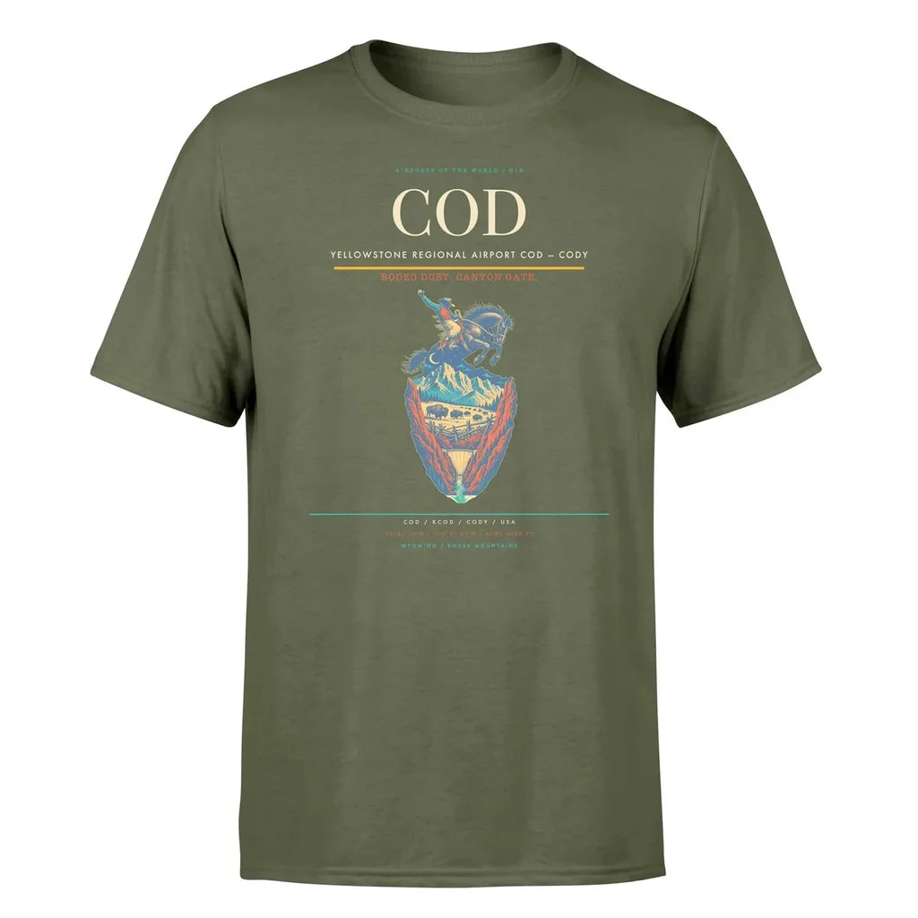 Yellowstone Regional Airport (COD) T-Shirt single-side front print in Green Army | yellowstone-regional-airport-cod-double-side-t-shirt