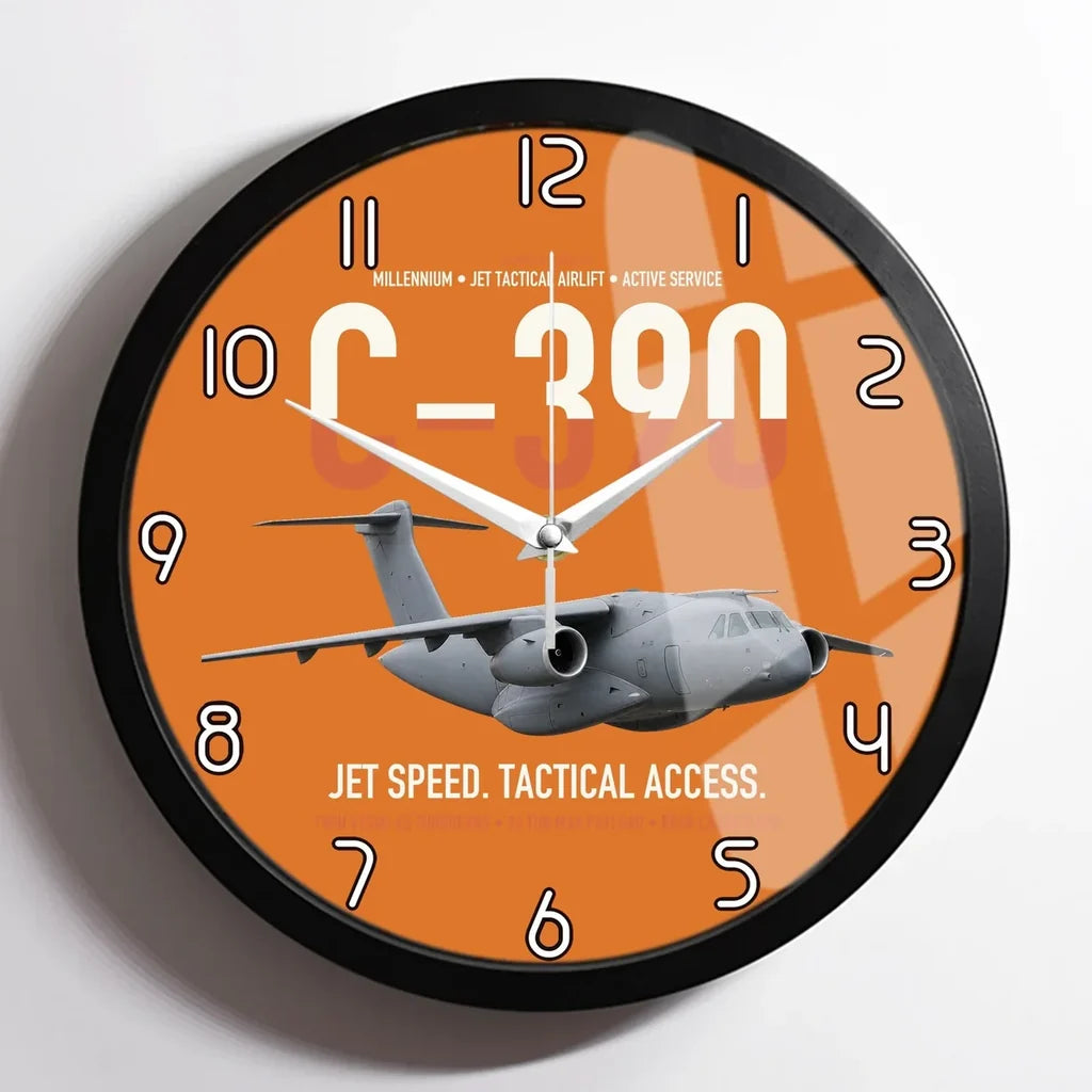 C-390 Millennium design on orange framed wall clock