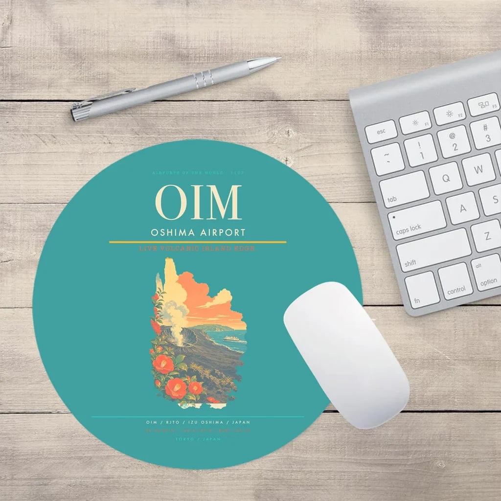 Oshima Airport (OIM) design on turquoise round mouse pad