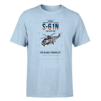 Thumbnail for Sikorsky S-61N design on light blue t-shirt, single-side print