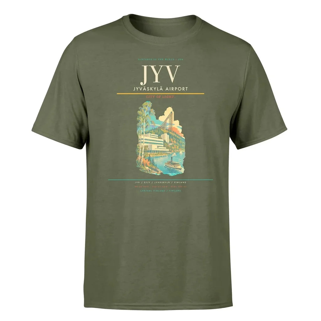 Jyväskylä Airport (JYV) T-Shirt single-side front print in Green Army | jyväskylä-airport-jyv-double-side-t-shirt