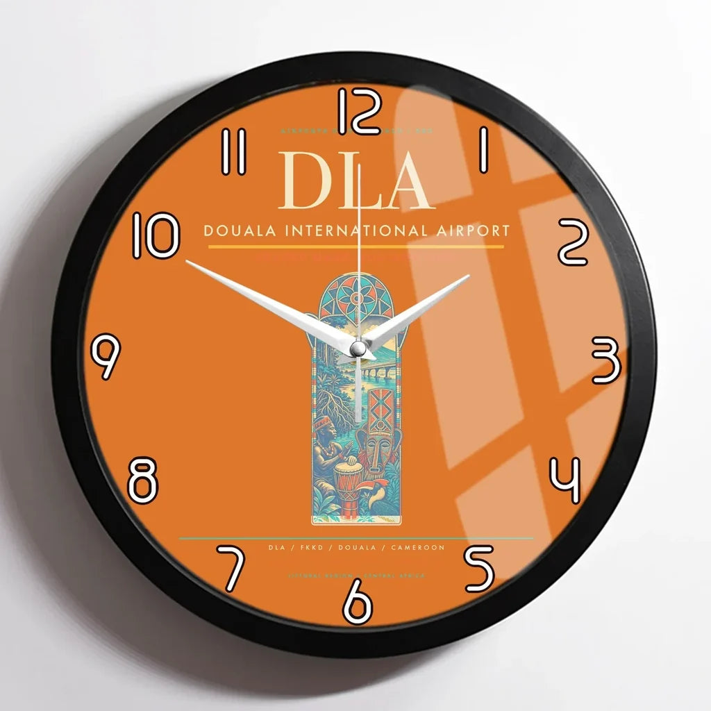 Douala International Airport (DLA) design on orange framed wall clock