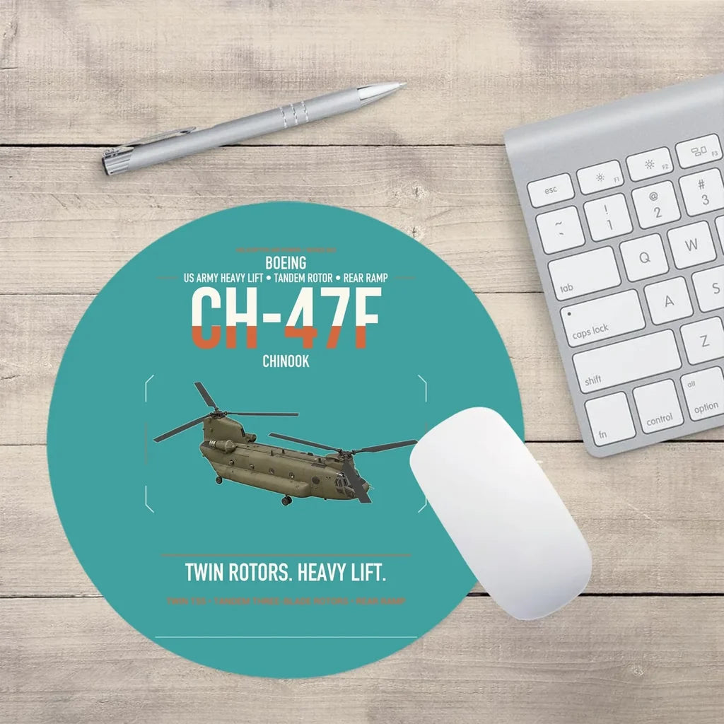 Boeing CH-47F Chinook design on turquoise round mouse pad