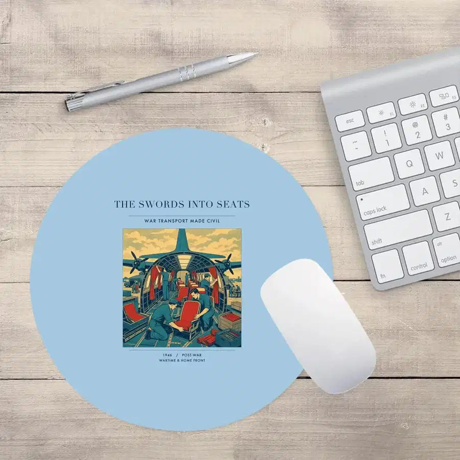 VINTAGE G4538 - The Swords Into Seats - Designed Mouse Pads design on lightblue round