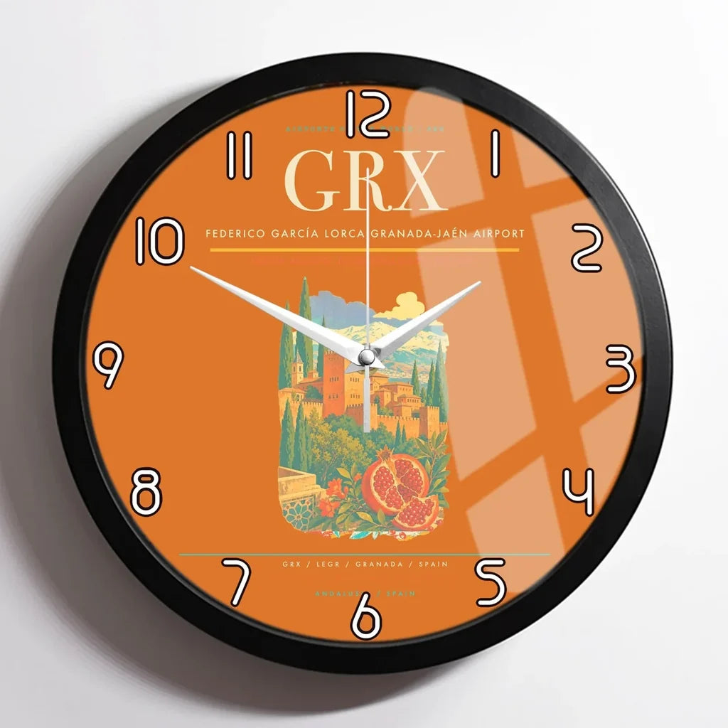 Federico García Lorca Granada-Jaén Airport (GRX) design on orange framed wall clock