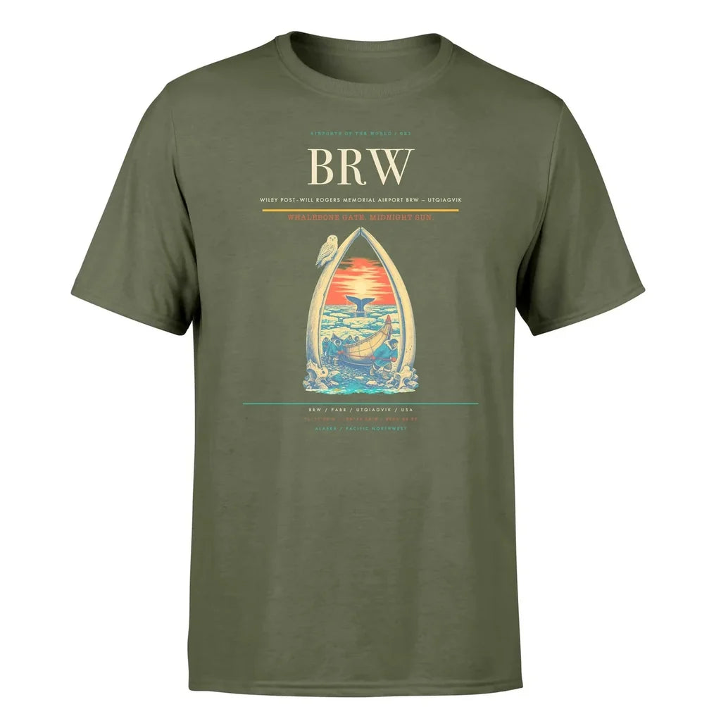 Wiley Post–Will Rogers Memorial Airport (BRW) T-Shirt single-side front print in Green Army | wiley-postwill-rogers-memorial-airport-brw-double-side-t-shirt