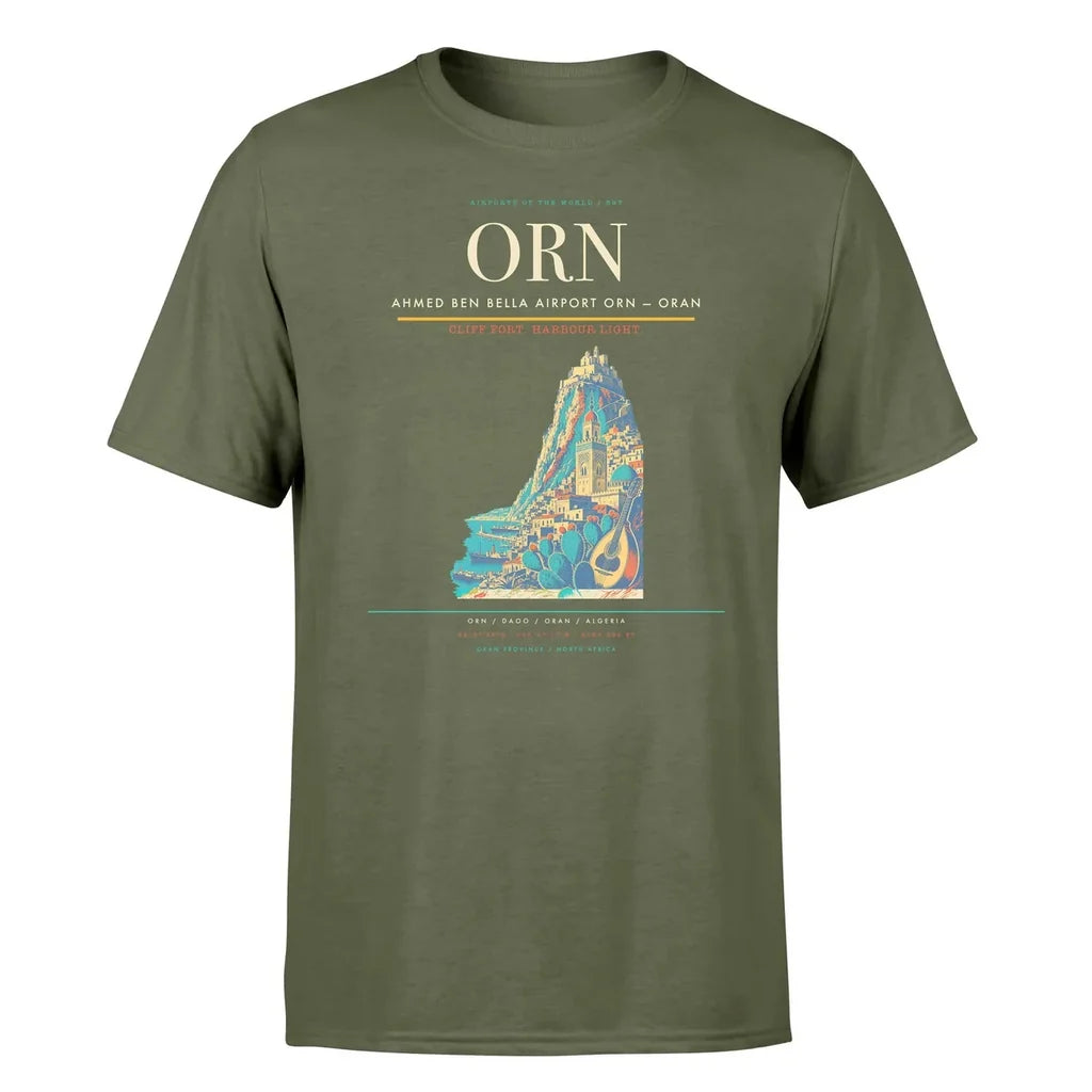 Ahmed Ben Bella Airport (ORN) T-Shirt single-side front print in Green Army | ahmed-ben-bella-airport-orn-double-side-t-shirt