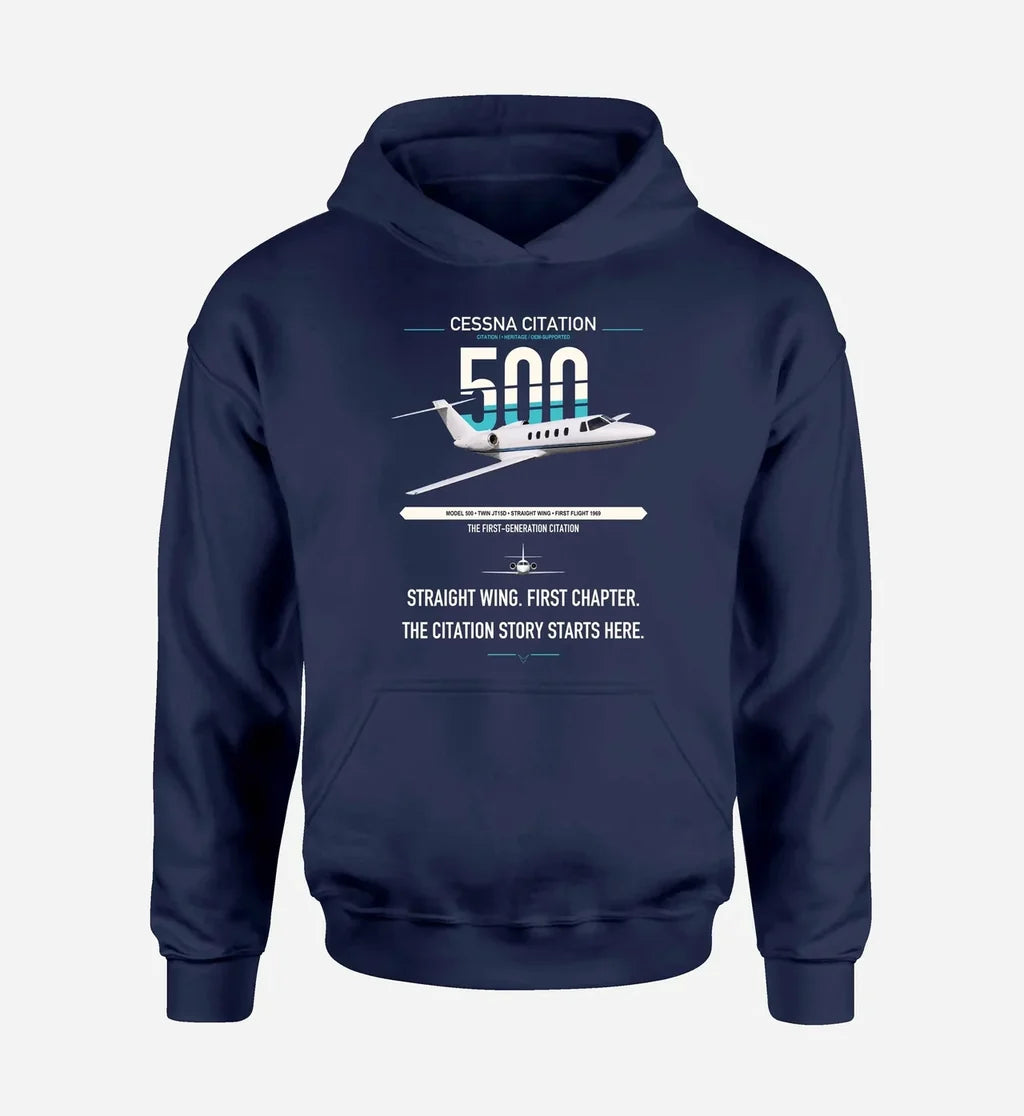 Cessna Citation 500 - Citation I design on navy blue double-side hoodie, single-side print