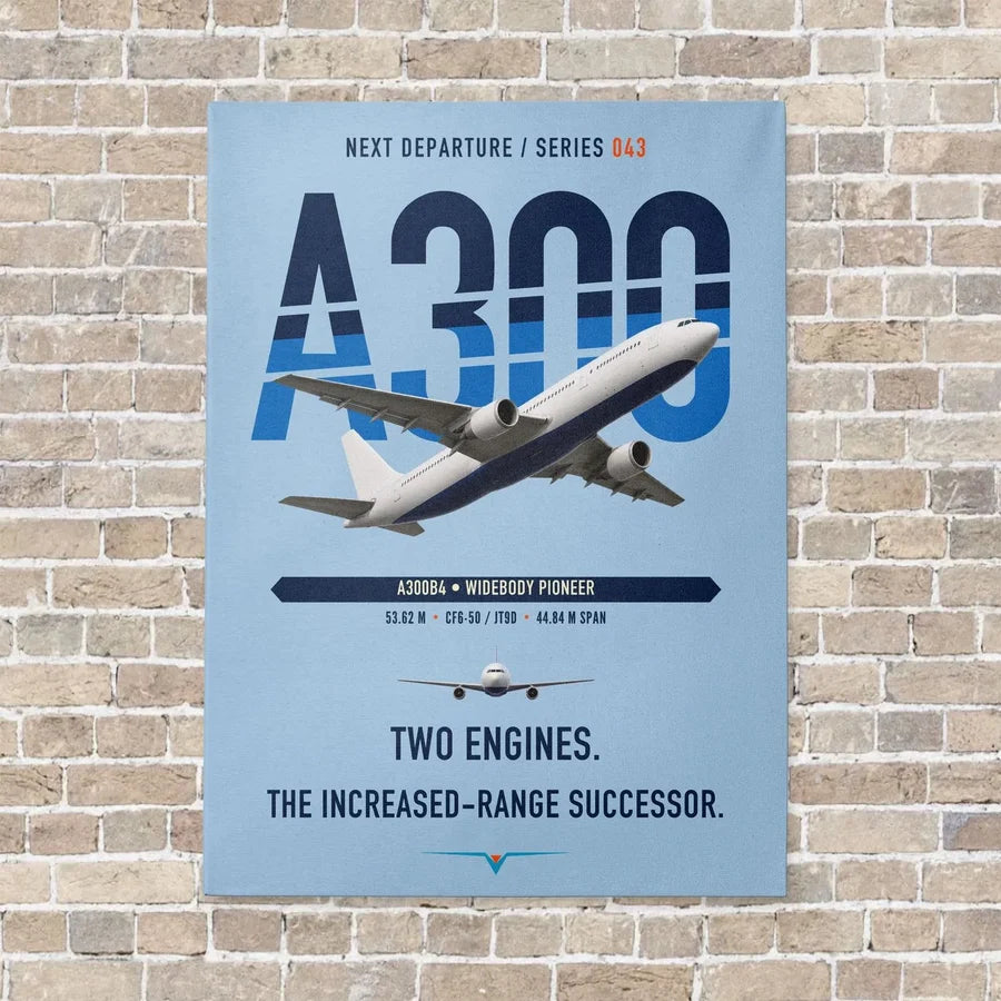 Airbus A300B4 vertical canvas print - no frame - light blue background