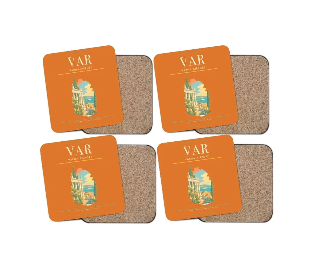 Varna Airport (VAR) design on orange 4 pieces set coaster