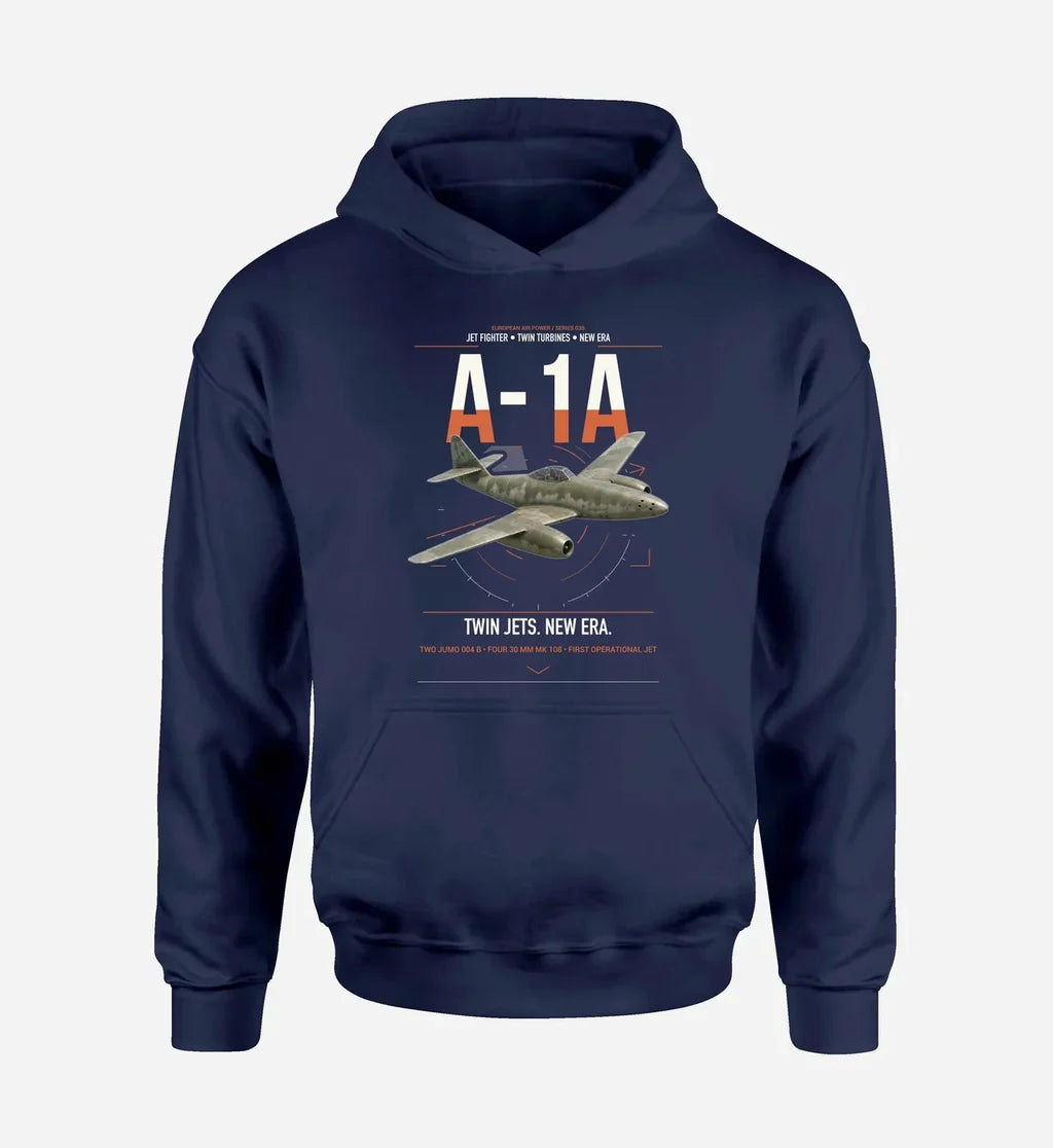 Messerschmitt Me 262A-1a design on navy blue double-side hoodie, single-side print