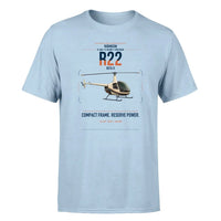 Thumbnail for Robinson R22 Beta II design on light blue t-shirt, single-side print
