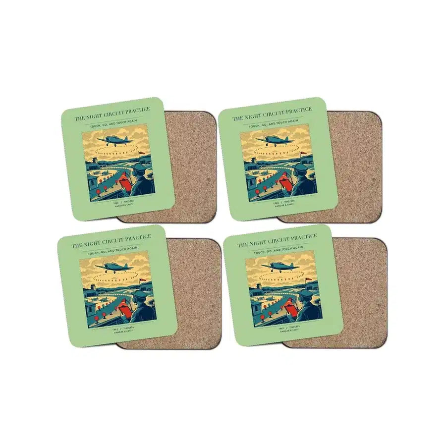The Night Circuit Practice - Designed Coasters design on light green 4-pieces-set