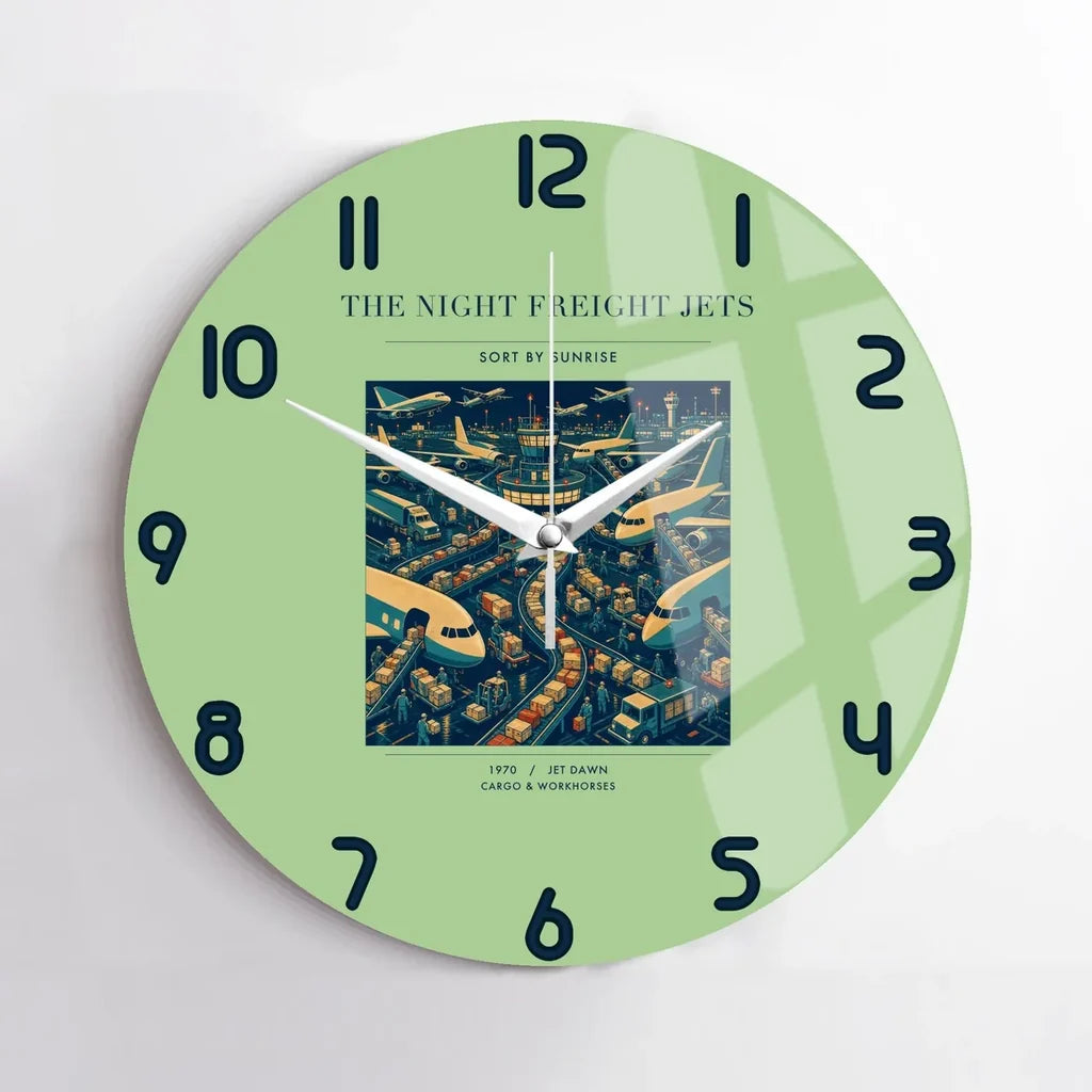 VINTAGE G4133 - The Night Freight Jets - Designed Wall Clocks design on lightgreen no-frame