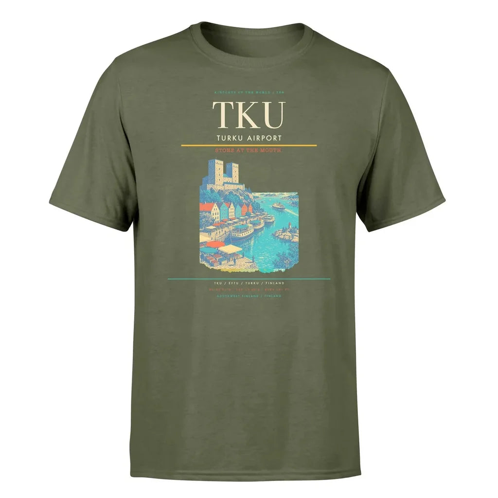 Turku Airport (TKU) T-Shirt single-side front print in Green Army | turku-airport-tku-double-side-t-shirt