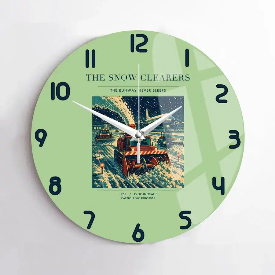 VINTAGE G4105 - The Snow Clearers - Designed Wall Clocks design on lightgreen no-frame