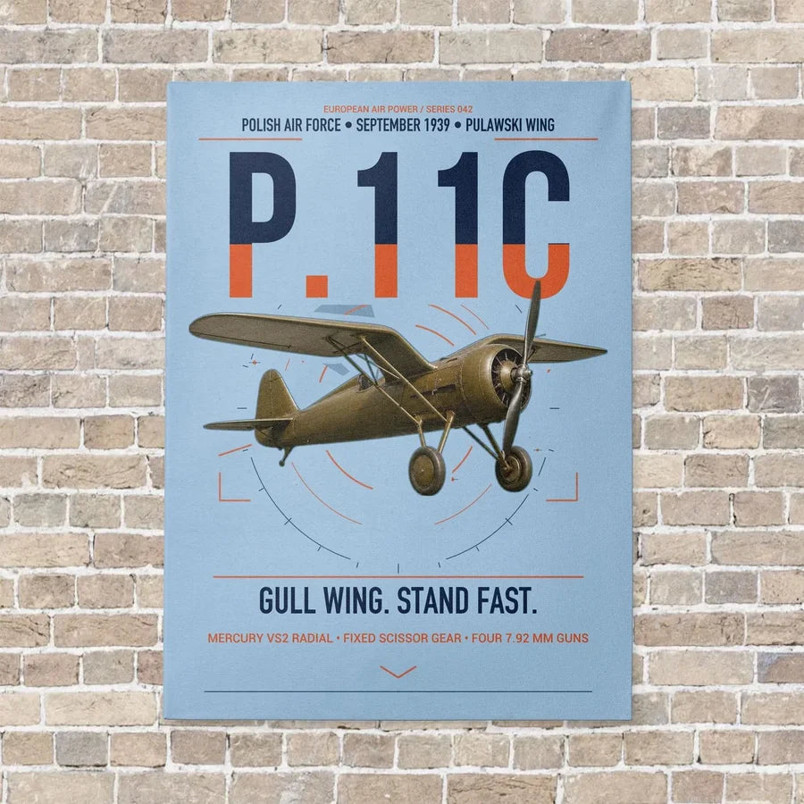 PZL P.11c vertical canvas print - no frame - light blue background