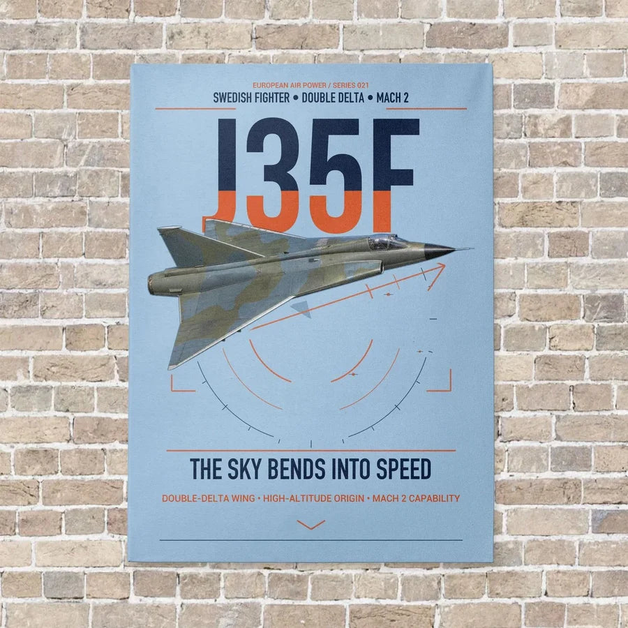 Saab J 35F Draken vertical canvas print - no frame - light blue background