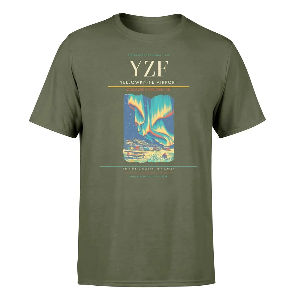 Yellowknife Airport (YZF) T-Shirt single-side front print in Green Army | yellowknife-airport-yzf-double-side-t-shirt