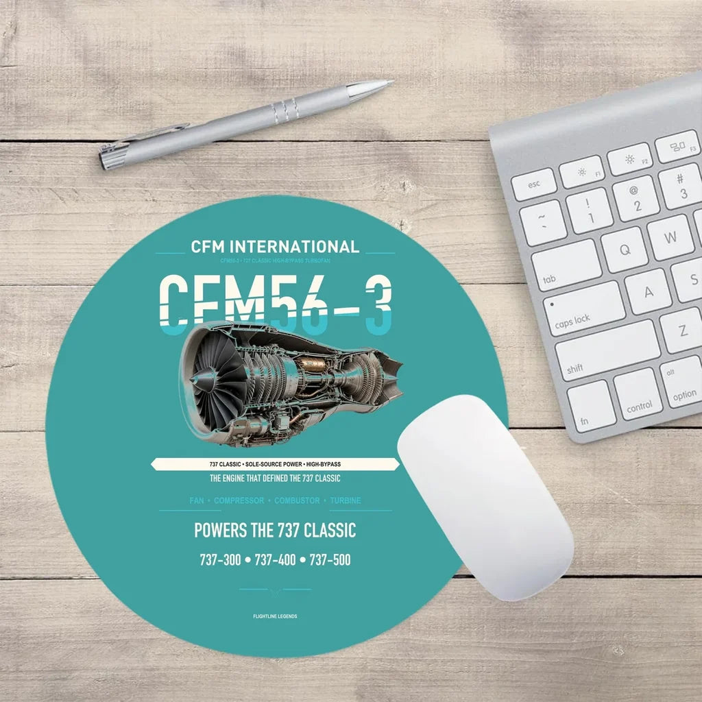 CFM56-3 design on turquoise round mouse pad