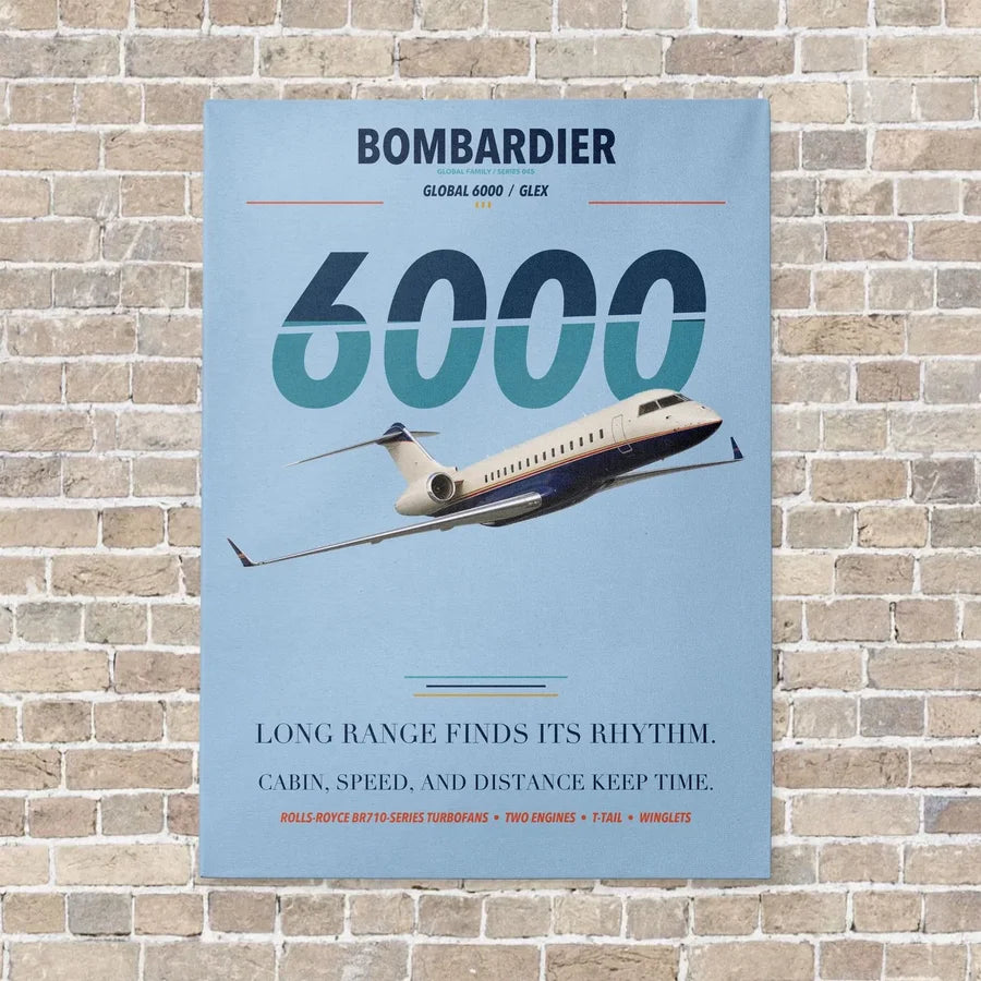 Bombardier Global 6000 vertical canvas print - no frame - light blue background