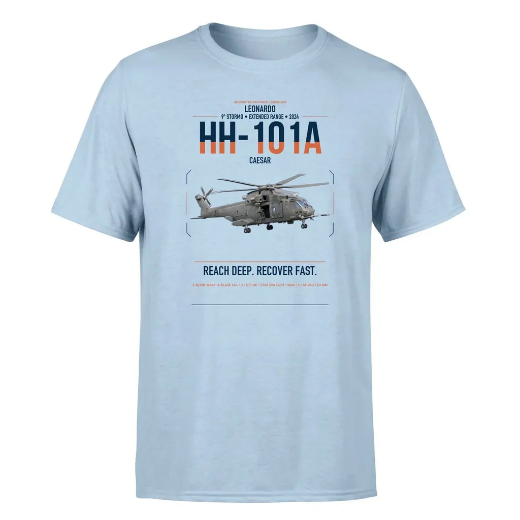 Leonardo HH-101A Caesar design on light blue t-shirt, single-side print