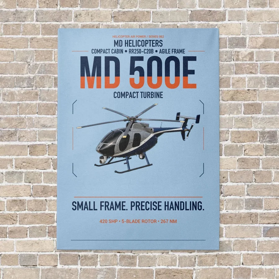 MD Helicopters MD 500E vertical canvas print - no frame - light blue background
