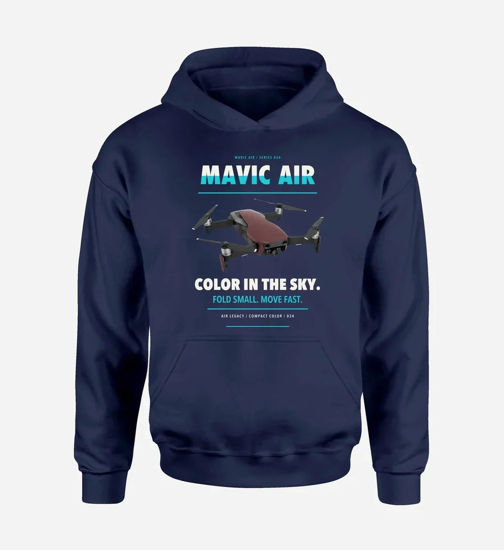 DJI Mavic Air design on navy blue hoodie single side