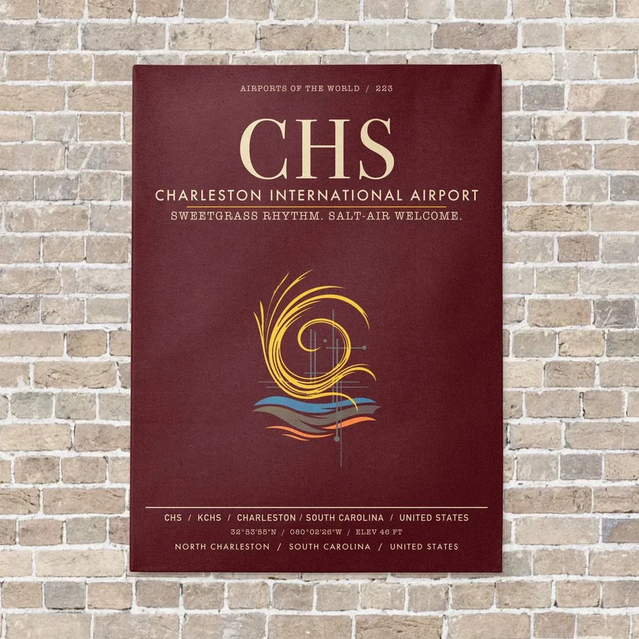 Charleston International Airport CHS - Canvas Framed - Dark Red