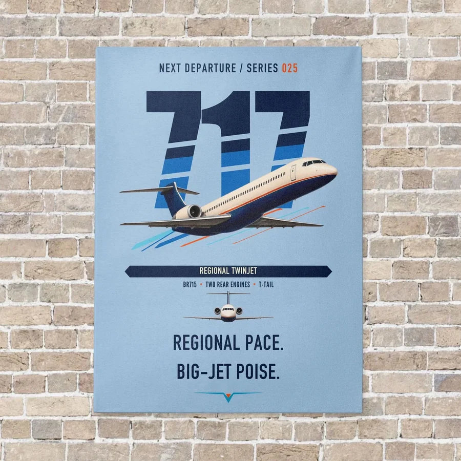 Boeing 717-200 vertical canvas print - no frame - light blue background