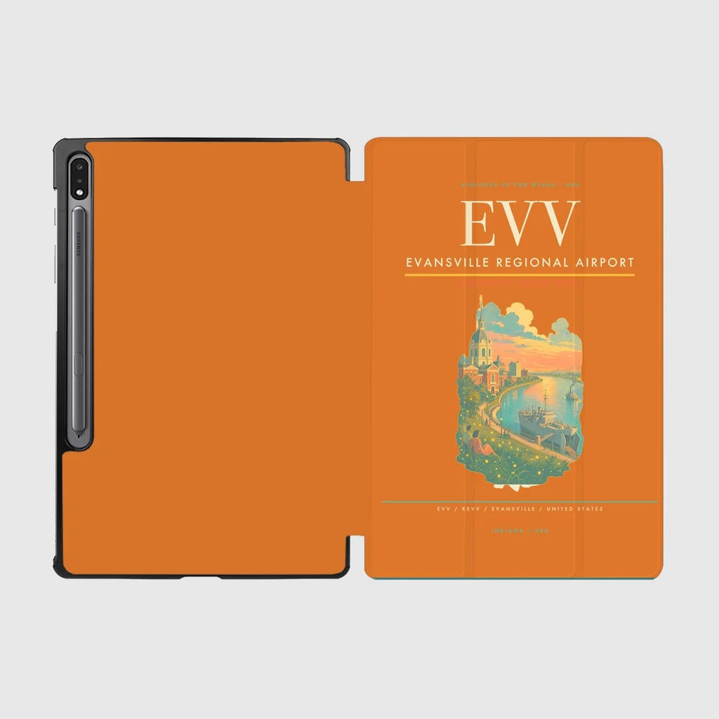 Evansville Regional Airport (EVV) design on orange samsung tablet tablet case