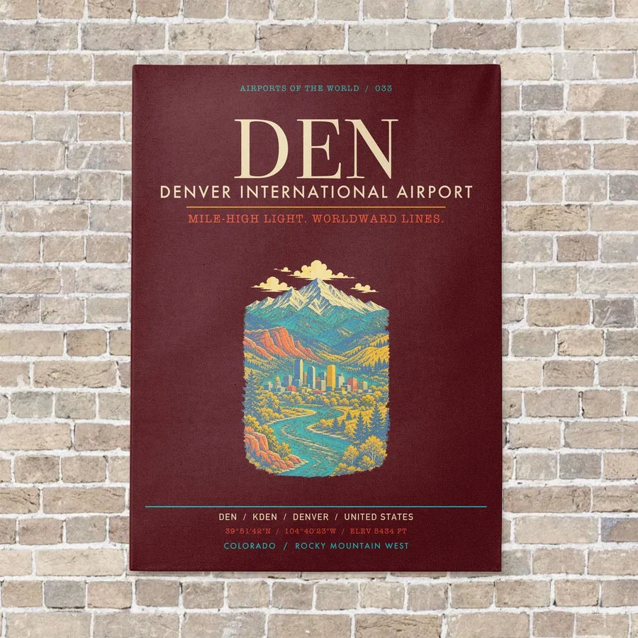 Denver International Airport DEN - Canvas Framed - Dark Red