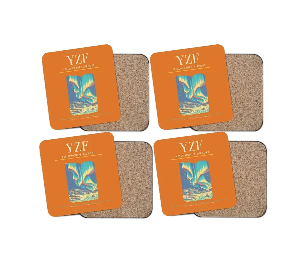 Yellowknife Airport (YZF) design on orange 4 pieces set coaster